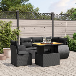 6 Pcs conjunto sofás de jardim c/ almofadões vime PE preto