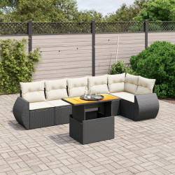 7 Pcs conjunto de sofás p/ jardim c/ almofadões vime PE preto