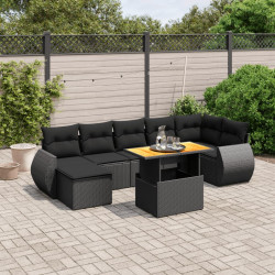 8 Pcs conjunto sofás de jardim com almofadões vime PE preto