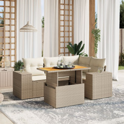 5 Pcs conjunto de sofás p/ jardim com almofadões vime PE bege