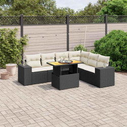7 Pcs conjunto de sofás p/ jardim c/ almofadões vime PE preto