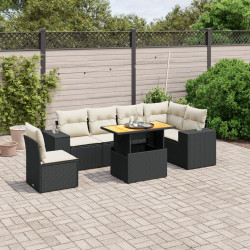 7 Pcs conjunto de sofás p/ jardim c/ almofadões vime PE preto