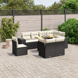 9 Pcs conjunto de sofás p/ jardim c/ almofadões vime PE preto