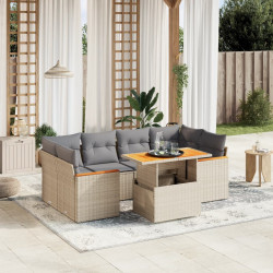 7 Pcs conjunto de sofás p/ jardim com almofadões vime PE bege