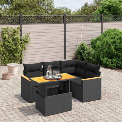 5 Pcs conjunto sofás de jardim com almofadões vime PE preto