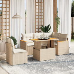 6 Pcs conjunto de sofás p/ jardim com almofadões vime PE bege