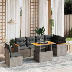 7 Pcs conjunto sofás p/ jardim c/ almofadões vime PE cinzento