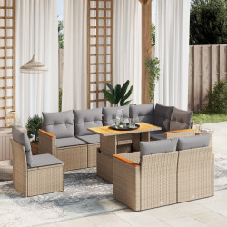 9 Pcs conjunto de sofás p/ jardim com almofadões vime PE bege