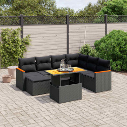 8 Pcs conjunto sofás de jardim com almofadões vime PE preto