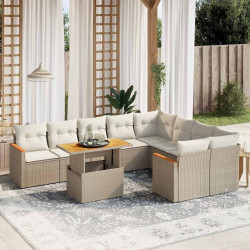 10 Pcs conjunto de sofás p/ jardim com almofadões vime PE bege