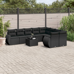 10 Pcs conjunto sofás de jardim c/ almofadões vime PE preto