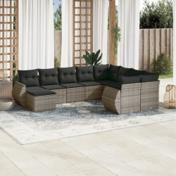 10 Pcs conjunto sofás de jardim c/ almofadões vime PE cinzento