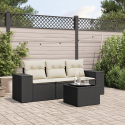 4 Pcs conjunto de sofás para jardim c/ almofadões vime PE preto