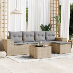 6 Pcs conjunto de sofás p/ jardim com almofadões vime PE bege