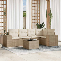 6 Pcs conjunto de sofás p/ jardim com almofadões vime PE bege