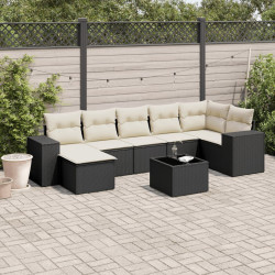8 Pcs conjunto sofás de jardim com almofadões vime PE preto