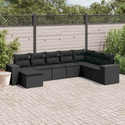 8 Pcs conjunto sofás de jardim com almofadões vime PE preto