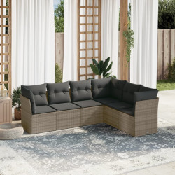6 Pcs conjunto sofás de jardim com almofadões vime cinzento