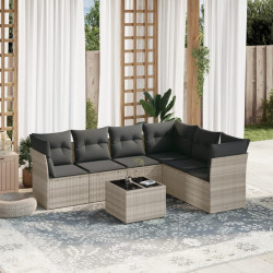 7 Pcs conj. sofás jardim com almofadões vime PE cinzento-claro