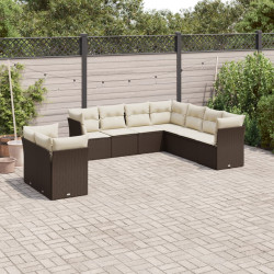 9 Pcs conjunto sofás p/ jardim c/ almofadões vime PE castanho