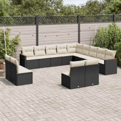 13 Pcs conjunto de sofás de jardim com almofadões vime PE preto