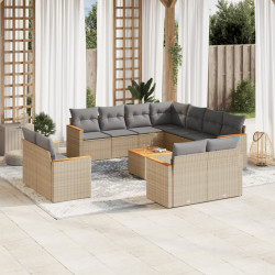 12 Pcs conjunto de sofás p/ jardim com almofadões vime PE bege