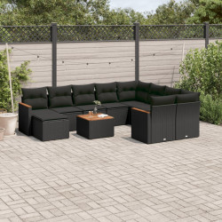 11 Pcs conjunto sofás de jardim c/ almofadões vime PE preto