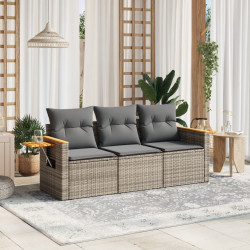3 Pcs conjunto sofás de jardim c/ almofadões vime PE cinzento