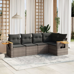 5 Pcs conjunto sofás de jardim c/ almofadões vime PE cinzento