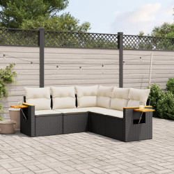 5 Pcs conjunto sofás de jardim com almofadões vime PE preto