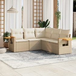 5 Pcs conjunto de sofás p/ jardim com almofadões vime PE bege