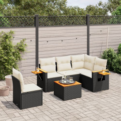 6 Pcs conjunto sofás de jardim c/ almofadões vime PE preto