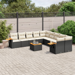 11 Pcs conjunto sofás de jardim c/ almofadões vime PE preto