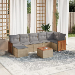 8 Pcs conjunto de sofás p/ jardim com almofadões vime PE bege