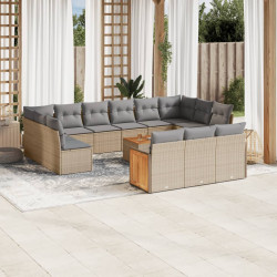 14 Pcs conjunto de sofás p/ jardim com almofadões vime PE bege