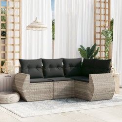 4 Pcs conj. sofás jardim c/ almofadões vime PE cinzento-claro
