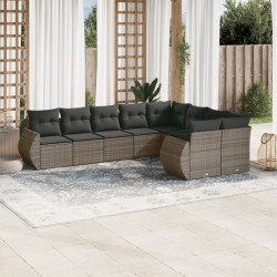 9 Pcs conjunto sofás p/ jardim com almofadões vime PE cinzento