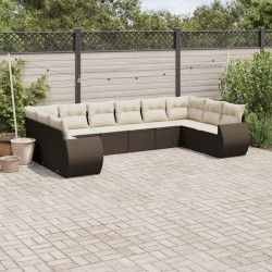 10 Pcs conj. sofás jardim com almofadões vime PE castanho