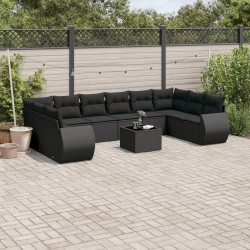 11 Pcs conjunto sofás de jardim c/ almofadões vime PE preto