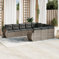 10 Pcs conjunto sofás de jardim c/ almofadões vime PE cinzento