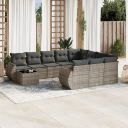 11 Pcs conjunto sofás de jardim c/ almofadões vime PE cinzento