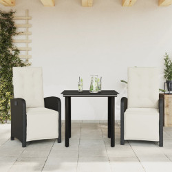 3 Pcs conjunto de bistrô com almofadões vime PE preto