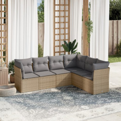 6 Pcs conjunto de sofás p/ jardim com almofadões vime PE bege