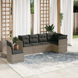 6 Pcs conjunto sofás de jardim com almofadões vime cinzento
