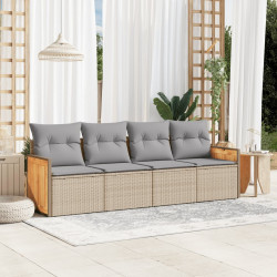 4 Pcs conjunto de sofás para jardim c/ almofadões vime PE bege