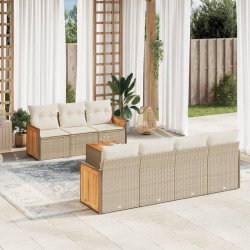 8 Pcs conjunto de sofás p/ jardim com almofadões vime PE bege