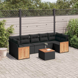 8 Pcs conjunto sofás de jardim com almofadões vime PE preto