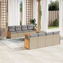 9 Pcs conjunto de sofás p/ jardim com almofadões vime PE bege