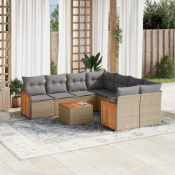 9 Pcs conjunto de sofás p/ jardim com almofadões vime PE bege