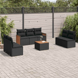 8 Pcs conjunto sofás de jardim com almofadões vime PE preto